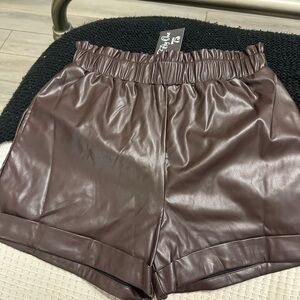Final Touch High Waist Brown Leather Shorts